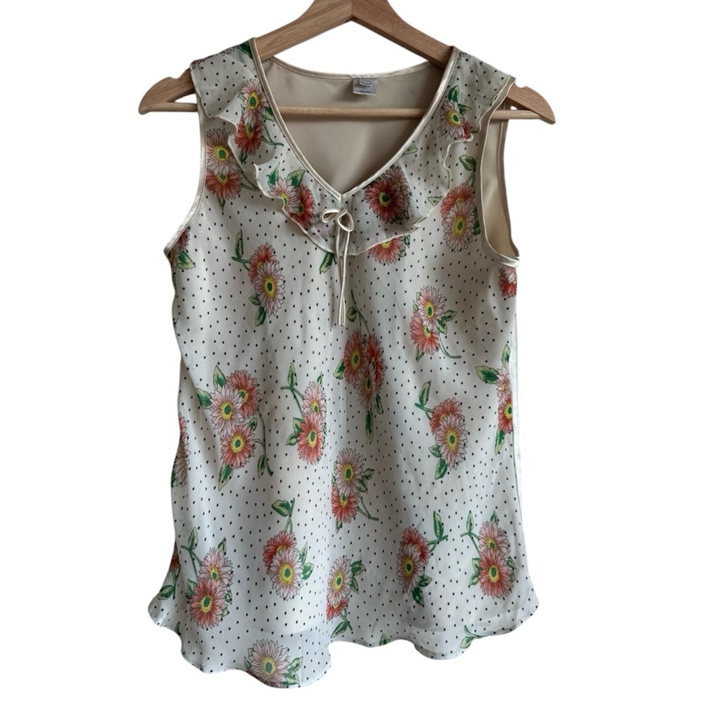 Silk Sleeveless V-neck Floral Blouse Y2K, Approx. Size S